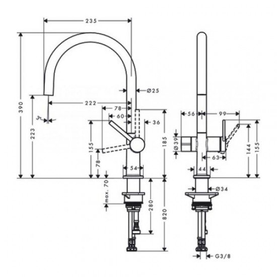 Кухонный смеситель однорычажный, 220, с запорным вентилем, 1jet Hansgrohe 72805800 Кухонный смеситель однорычажный, 220, с запорным вентилем, 1jet Hansgrohe 72805800