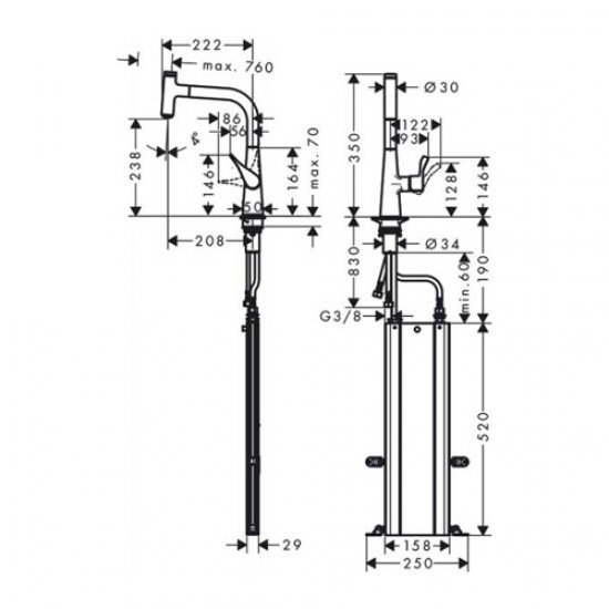Кухонный смеситель hansgrohe Metris Select M71, однорычажный, 240, с вытяжным изливом, 1jet sBox 73802800