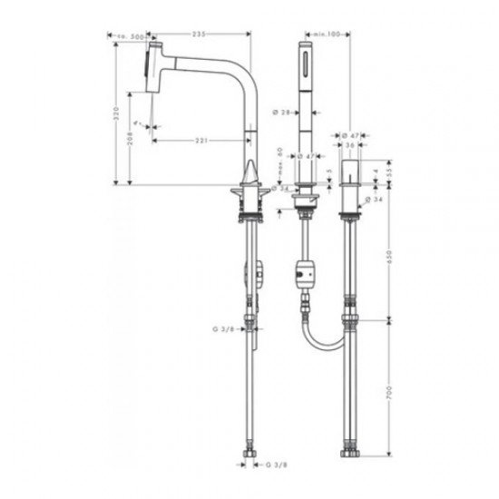 Кухонный смеситель Hansgrohe Metris Select M71 однорычажный, на 2 отверстия, с вытяжным изливом M7120-H200 73819800 Кухонный смеситель Hansgrohe Metris Select M71 однорычажный, на 2 отверстия, с вытяжным изливом M7120-H200 73819800