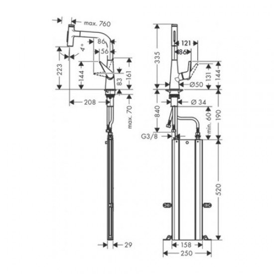 Кухонный смеситель однорычажный, 220, с вытяжным душем, 2jet, sBox Hansgrohe 73868000