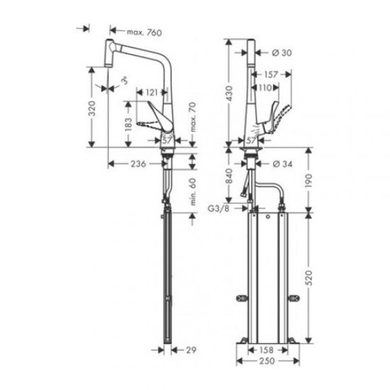 Кухонный смеситель Hansgrohe Metris M71 однорычажный, 320, Eco, с вытяжным душем, 2jet, sBox 73824000 Кухонный смеситель Hansgrohe Metris M71 однорычажный, 320, Eco, с вытяжным душем, 2jet, sBox 73824000