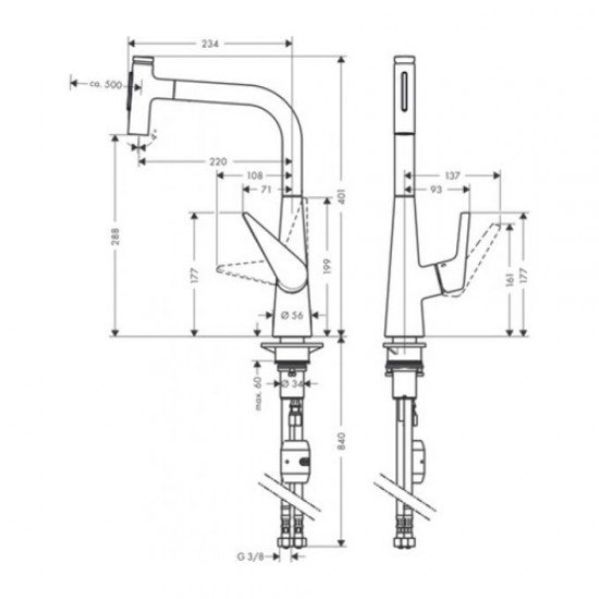 Кухонный смеситель, однорычажный, 300, с вытяжным душем, 2jet Hansgrohe 72823000