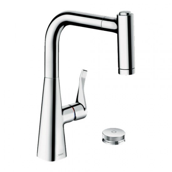 Кухонные смеситель Hansgrohe Metris Select M71 на 2 отверстия, однорычажный, 220, с вытяжным душем, 2jet, sBox 73805000