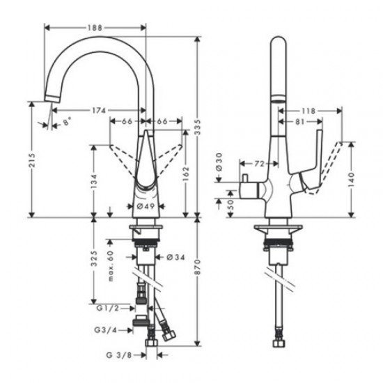 Кухонный смеситель однорычажный, 220, с запорным вентилем, 1jet Hansgrohe 72811000 Кухонный смеситель однорычажный, 220, с запорным вентилем, 1jet Hansgrohe 72811000