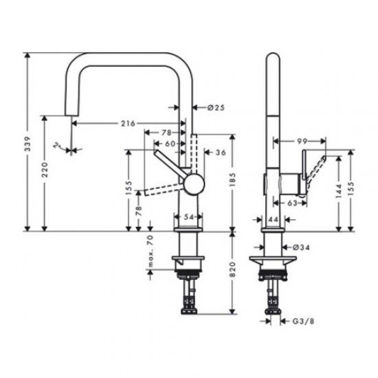 Кухонный смеситель Hansgrohe Talis M54 однорычажный, U 220, Eco, 1jet 72844670