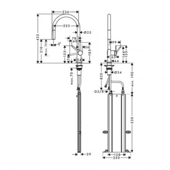 Кухонный смеситель однорычажный, 210, с вытяжным изливом, 1jet, sBox Hansgrohe 72803800