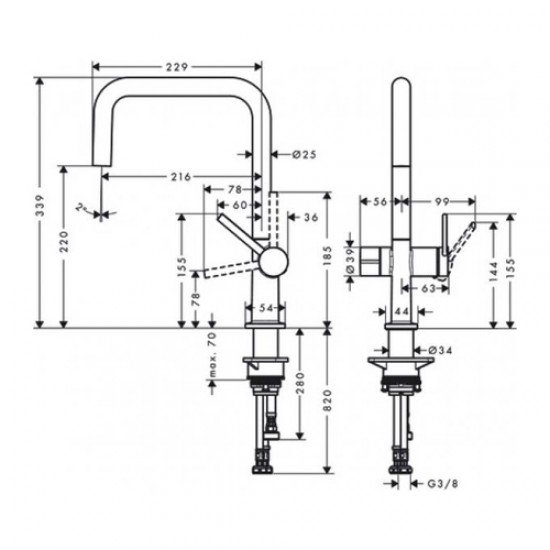 Кухонный смеситель однорычажный, U 220, с запорным вентилем, 1jet Hansgrohe 72807000 Кухонный смеситель однорычажный, U 220, с запорным вентилем, 1jet Hansgrohe 72807000