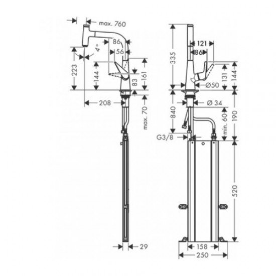 Кухонный смеситель однорычажный, 220, с вытяжным изливом, 1jet, sBox Hansgrohe 73852800