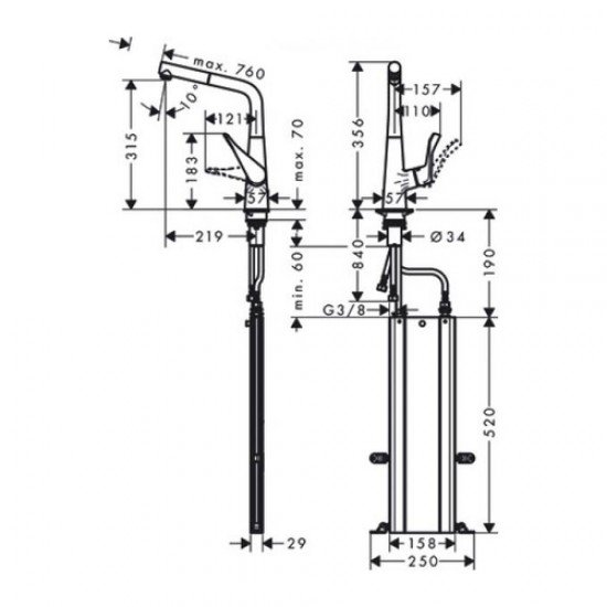 Кухонный смеситель Hansgrohe Metris M71 однорычажный, 320, Eco, с вытяжным изливом, 1jet, sBox 73828000 Кухонный смеситель Hansgrohe Metris M71 однорычажный, 320, Eco, с вытяжным изливом, 1jet, sBox 73828000