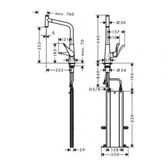 Кухонный смеситель Hansgrohe Metris Select M71 однорычажный, 320, Eco, с вытяжным изливом, 1jet, sBox 73807000 Кухонный смеситель Hansgrohe Metris Select M71 однорычажный, 320, Eco, с вытяжным изливом, 1jet, sBox 73807000