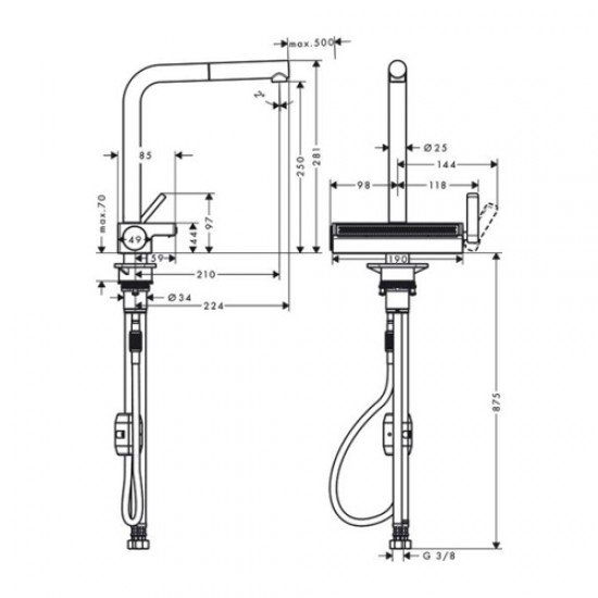 Кухонный смеситель hansgrohe Aquno Select M81, однорычажный, 250, с вытяжным душем, 2jet 73836000