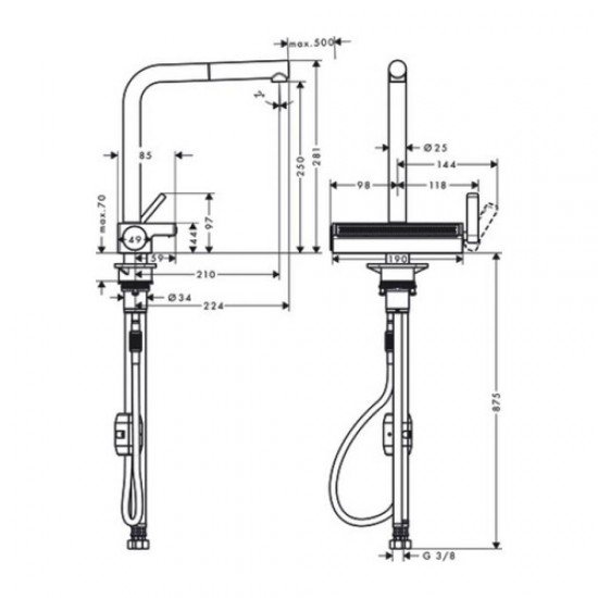 Кухонный смеситель однорычажный, 250, с вытяжным душем, 2jet Hansgrohe 73836670 Кухонный смеситель однорычажный, 250, с вытяжным душем, 2jet Hansgrohe 73836670