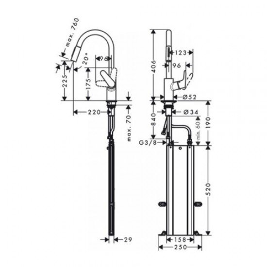 Кухонный смеситель однорычажный, 240, с вытяжным душем, 2jet, sBox Hansgrohe 73880800 Кухонный смеситель однорычажный, 240, с вытяжным душем, 2jet, sBox Hansgrohe 73880800