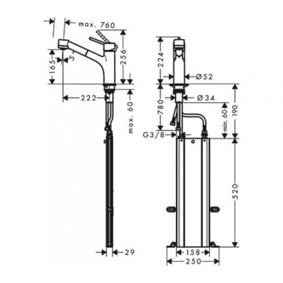 Кухонный смеситель однорычажный, 170, Eco, с вытяжным душем, 2jet, sBox Hansgrohe 73869000