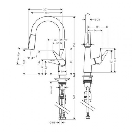Кухонный смеситель однорычажный, 160, с вытяжным душем, 2jet Hansgrohe 72815800