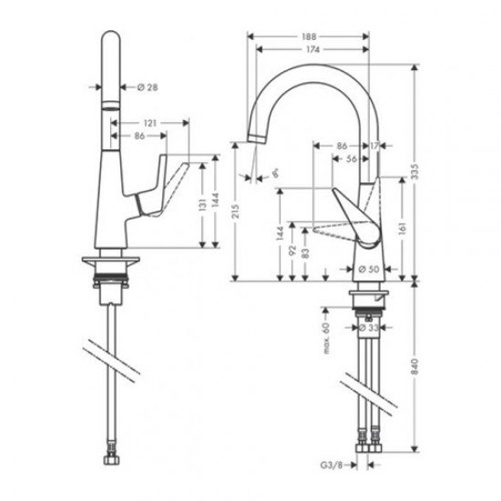 Кухонный смеситель однорычажный, 220, 1jet Hansgrohe 72814000 Кухонный смеситель однорычажный, 220, 1jet Hansgrohe 72814000