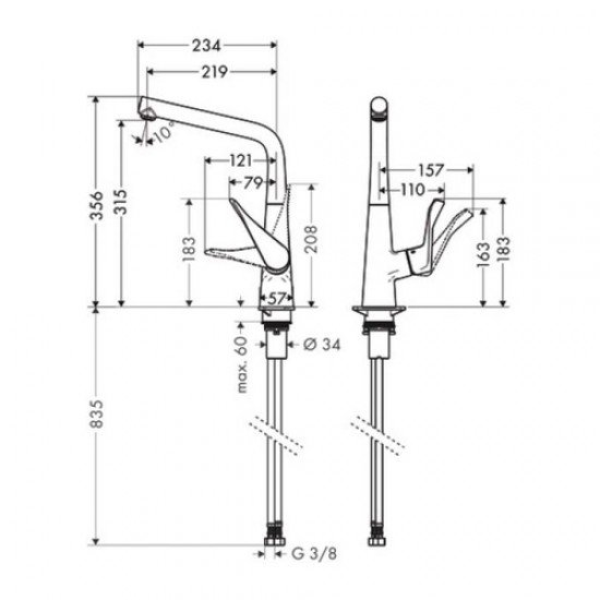 Кухонный смеситель Hansgrohe Metris M71 однорычажный, 320, Eco, 1jet 14782000 Кухонный смеситель Hansgrohe Metris M71 однорычажный, 320, Eco, 1jet 14782000