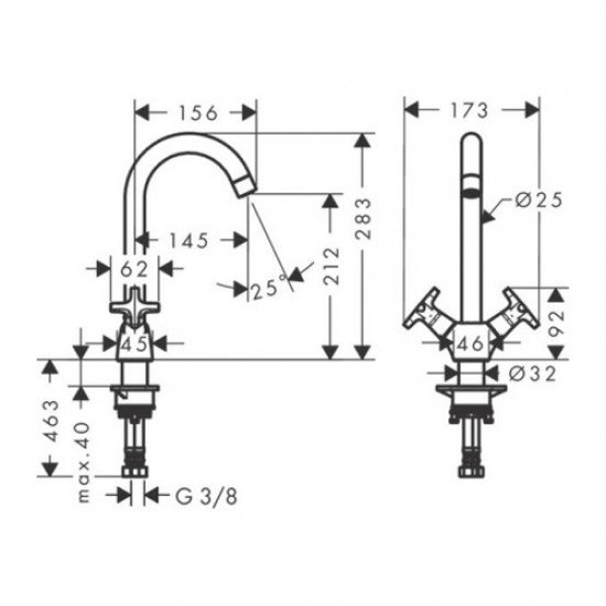 Кухонный смеситель с двумя рукоятками, 220, Eco, 1jet Hansgrohe 71283000 Кухонный смеситель с двумя рукоятками, 220, Eco, 1jet Hansgrohe 71283000
