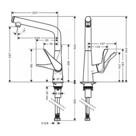 Кухонный смеситель Hansgrohe Metris Select M71 однорычажный, 320, Eco, 1jet 14785000