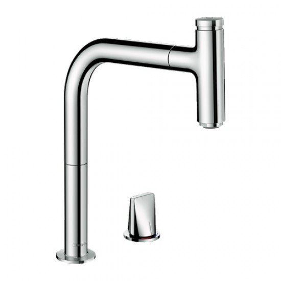 Кухонные смеситель Hansgrohe Metris Select M71 на 2 отверстия, однорычажный, 200, Eco, с вытяжным изливом, 1jet, sBox 73825000