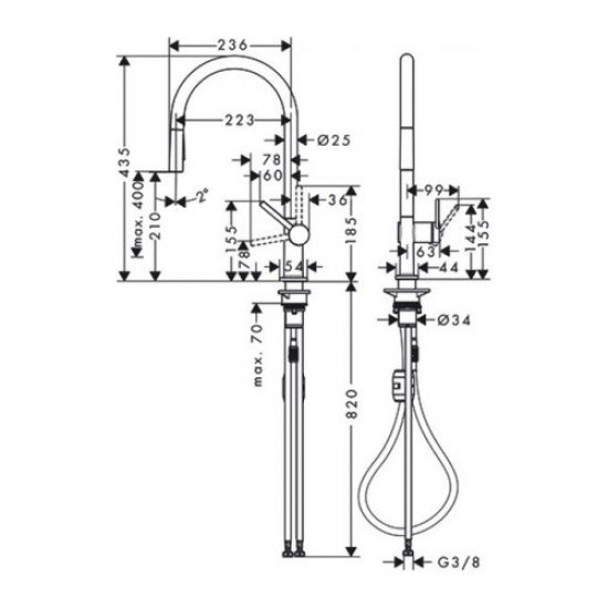 Кухонный смеситель однорычажный, 210, с вытяжным душем, 2jet Hansgrohe 72800670