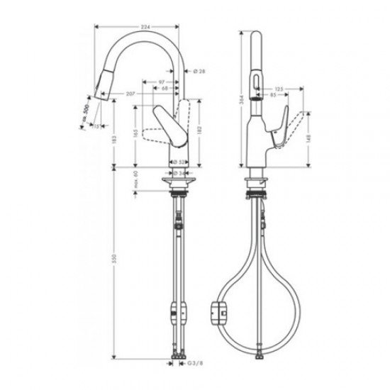Кухонный смеситель однорычажный, 180, с вытяжным душем, 2jet Hansgrohe 71801800 Кухонный смеситель однорычажный, 180, с вытяжным душем, 2jet Hansgrohe 71801800