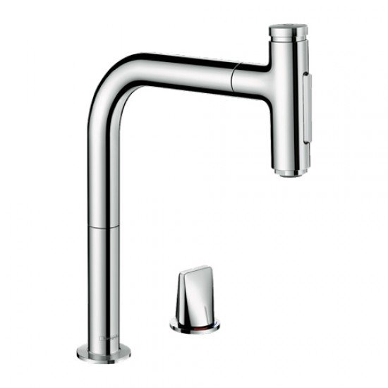 Кухонный смеситель Hansgrohe Metris Select M71 однорычажный, на 2 отверстия, с вытяжным изливом M7120-H200 73819000