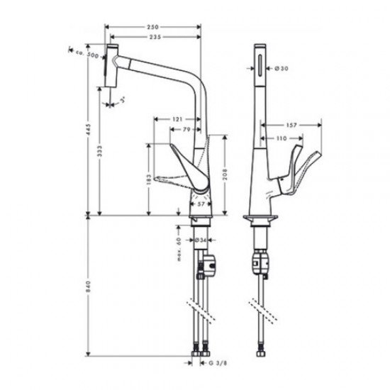 Кухонный смеситель Hansgrohe Metris Select M71 однорычажный, 320 с вытяжным душем, 2jet 73820800