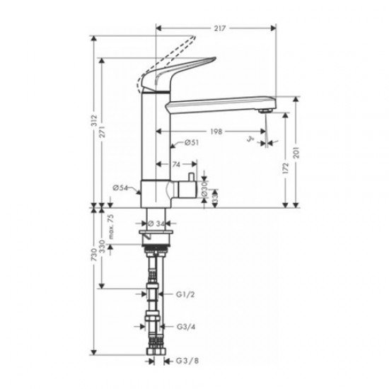 Кухонный смеситель однорычажный, 180, с запорным вентилем, 1jet Hansgrohe 71813000 Кухонный смеситель однорычажный, 180, с запорным вентилем, 1jet Hansgrohe 71813000