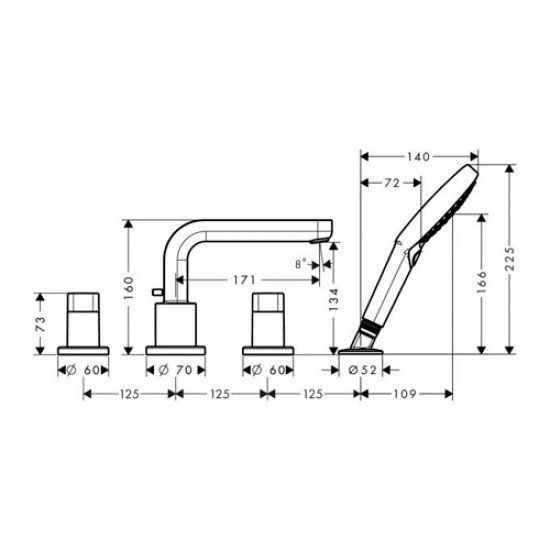 Смеситель hansgrohe Metris S на край ванны, на 4 отверстия 31443000, хром Смеситель hansgrohe Metris S на край ванны, на 4 отверстия 31443000, хром