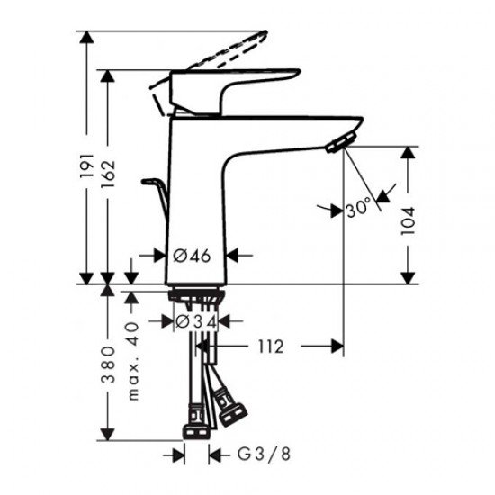 Смеситель hansgrohe Talis E для раковины 110, однорычажный, со сливным гарнитуром 71710670, матовый черный Смеситель hansgrohe Talis E для раковины 110, однорычажный, со сливным гарнитуром 71710670, матовый черный