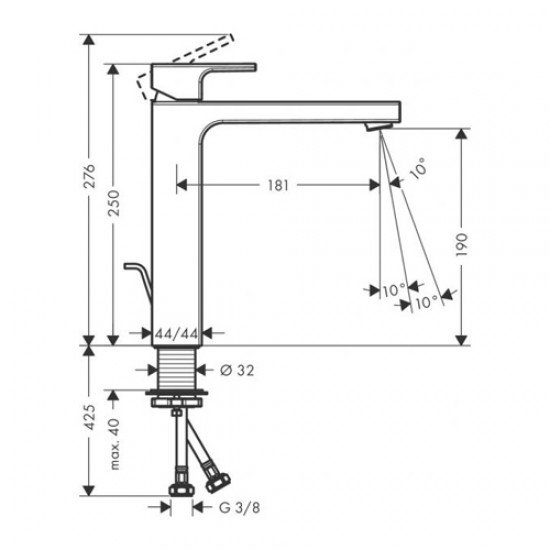Смеситель для раковины 230, со сливной гарнитурой Vernis Shape Hansgrohe 71590000, хром