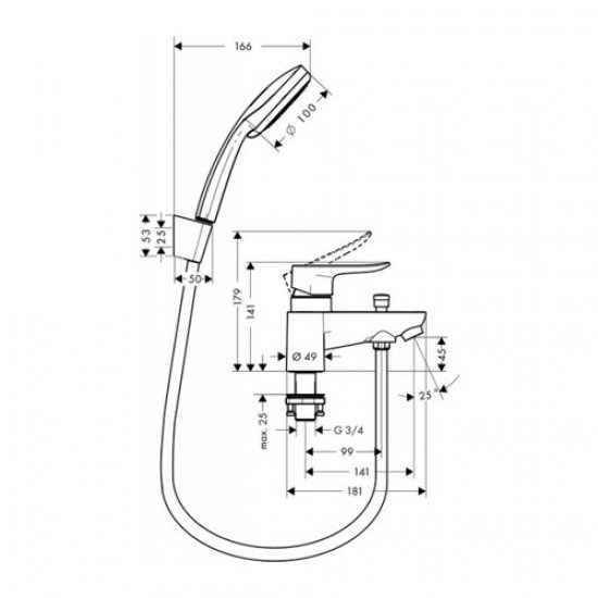 Смеситель hansgrohe Metris для ванны с душем 31422000, хром Смеситель hansgrohe Metris для ванны с душем 31422000, хром