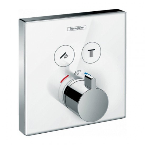 Термостат hansgrohe ShowerSelect Glass для двух потребителей; стеклянный 15738400, белый/хром Термостат hansgrohe ShowerSelect Glass для двух потребителей; стеклянный 15738400, белый/хром