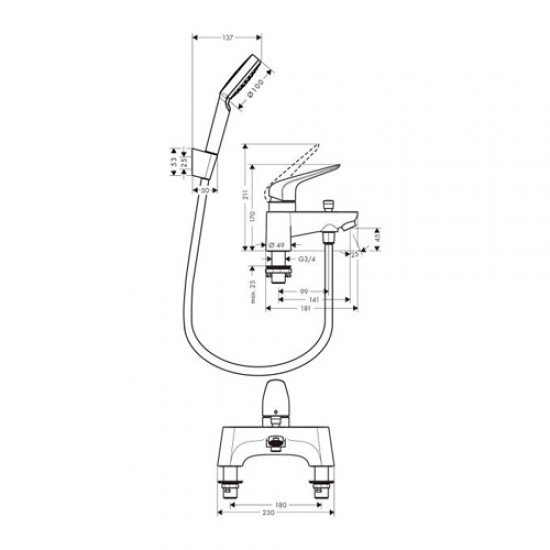 Смеситель hansgrohe Novus для ванны с душем 71044000, хром