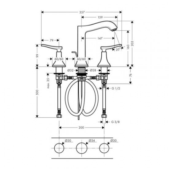 Смеситель hansgrohe Metropol Classic для раковины 31331090, хром/под золото