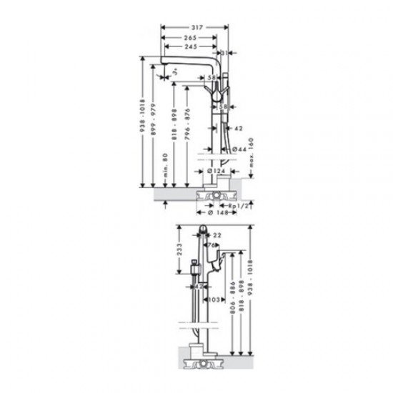 Смеситель для ванны, однорычажный, напольный Hansgrohe 72412000, хром