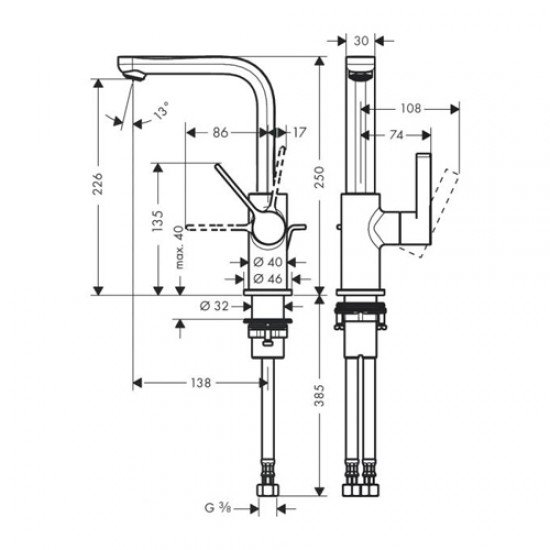 Смеситель hansgrohe Metris S для раковины 31159000, хром