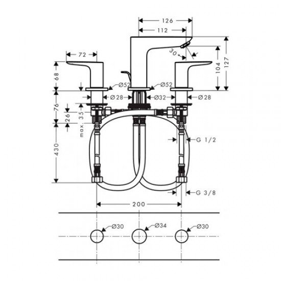 Смеситель hansgrohe Talis E для раковины, на 3 отверстия, со сливным гарнитуром 71733000, хром Смеситель hansgrohe Talis E для раковины, на 3 отверстия, со сливным гарнитуром 71733000, хром