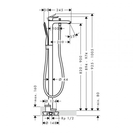 Смеситель для ванны hansgrohe Metris однорычажный, напольный 31471000, хром Смеситель для ванны hansgrohe Metris однорычажный, напольный 31471000, хром