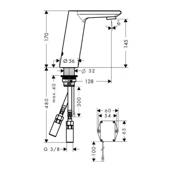 Смеситель для раковины hansgrohe Metris S, электронный, питание от батареек 31101000, хром