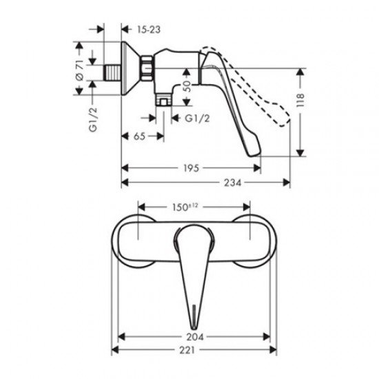 Смеситель для душа Hansgrohe Novus, однорычажный, с длинной рукояткой, ВМ 71926000, хром Смеситель для душа Hansgrohe Novus, однорычажный, с длинной рукояткой, ВМ 71926000, хром