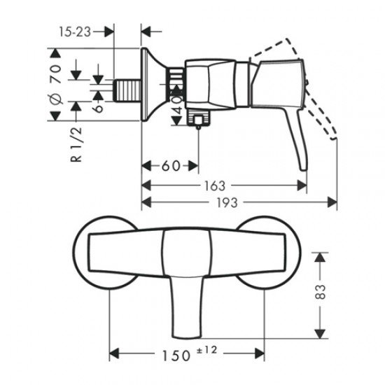 Смеситель для душа однорычажный, с рычаговой рукояткой, ВМ Hansgrohe 31360090, хром/под золото