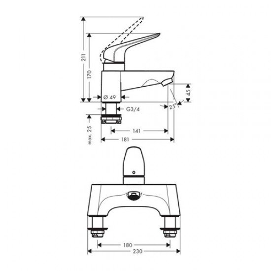 Смеситель Hansgrohe на край ванны, на 2 отверстия 71043000, хром Смеситель Hansgrohe на край ванны, на 2 отверстия 71043000, хром