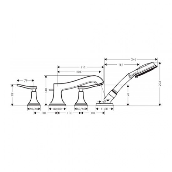 Смеситель hansgrohe Metropol Classic на борт ванны 31441000, хром Смеситель hansgrohe Metropol Classic на борт ванны 31441000, хром