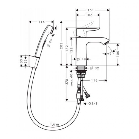 Смеситель hansgrohe Metris для раковины с гигиеническим душем 31285000, хром