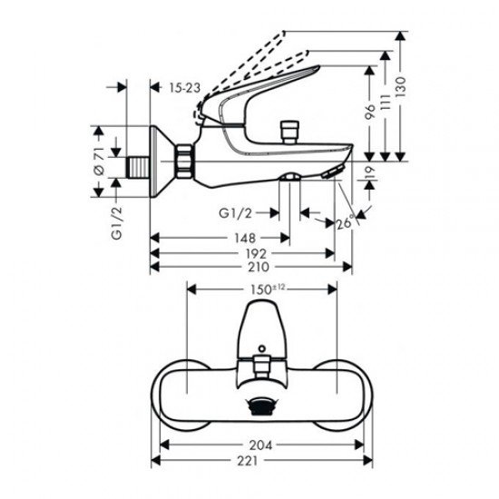 Смеситель для ванны Hansgrohe однорычажный, ВМ, с двумя вариантами расхода воды 71042000, хром Смеситель для ванны Hansgrohe однорычажный, ВМ, с двумя вариантами расхода воды 71042000, хром
