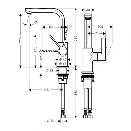 Смеситель hansgrohe Metris S 31161000, хром