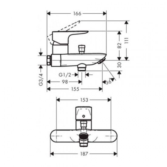 Смеситель для ванны, однорычажный, ВМ Hansgrohe 71741000, хром