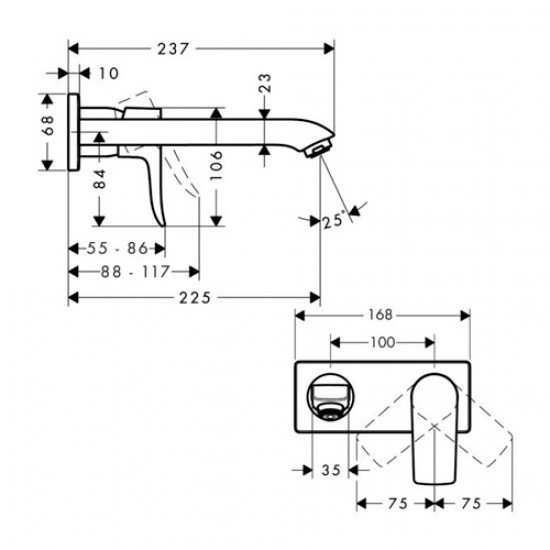 Смеситель hansgrohe Metris для раковины настенный с длинным изливом 31086000, хром